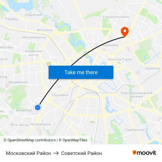 Московский Район to Советский Район map