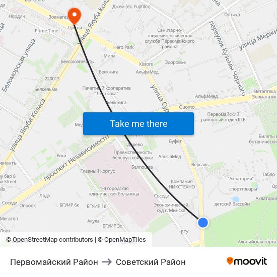 Первомайский Район to Советский Район map