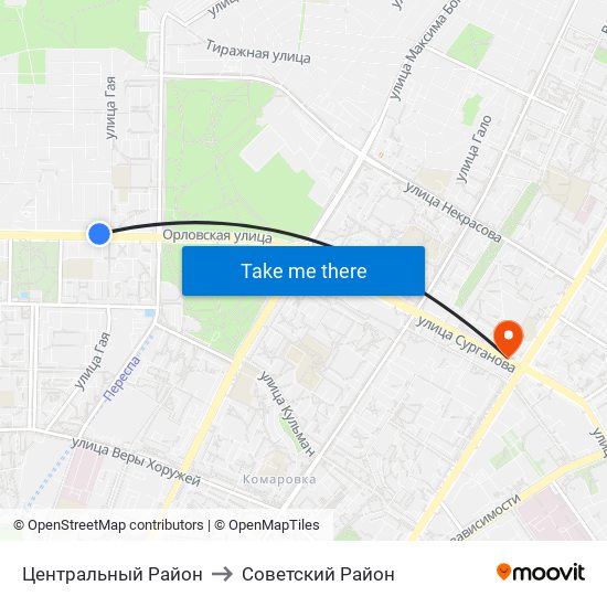 Центральный Район to Советский Район map