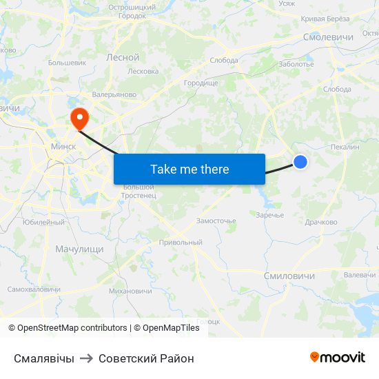 Смалявічы to Советский Район map