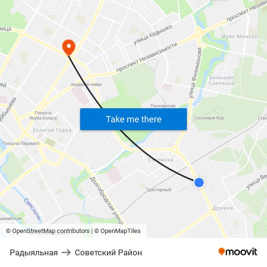 Радыяльная to Советский Район map