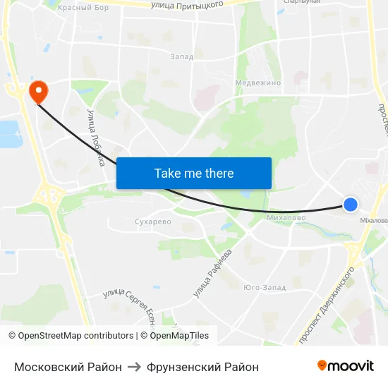 Московский Район to Фрунзенский Район map