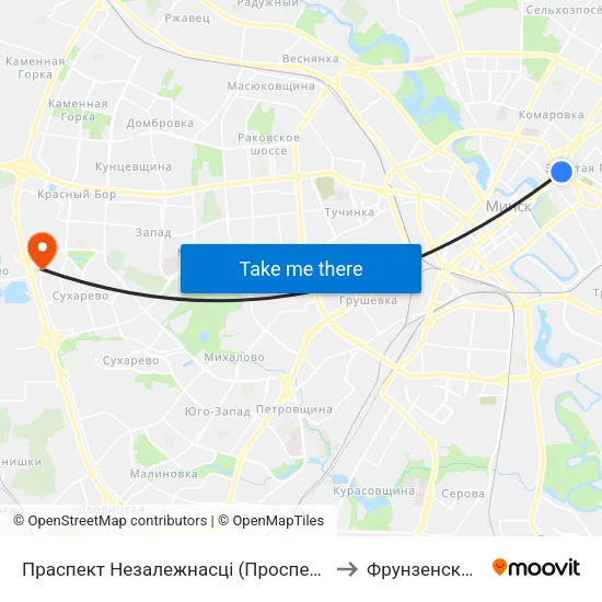 Праспект Незалежнасці (Проспект Независимости) to Фрунзенский Район map