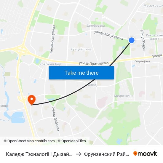 Каледж Тэхналогіі І Дызайну to Фрунзенский Район map