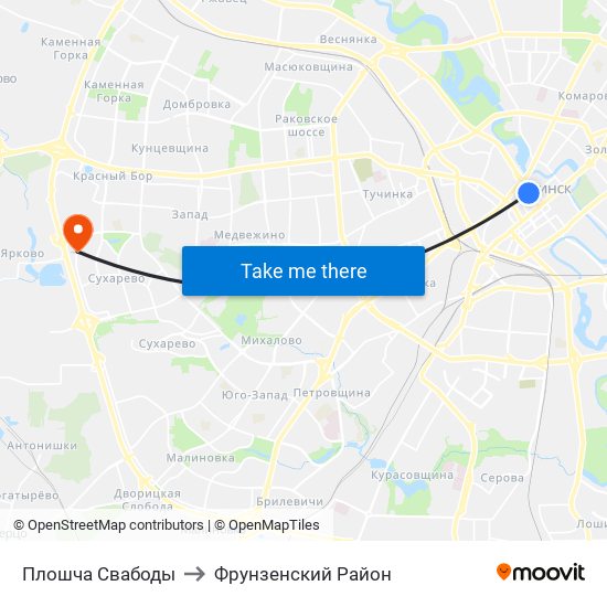 Плошча Свабоды to Фрунзенский Район map