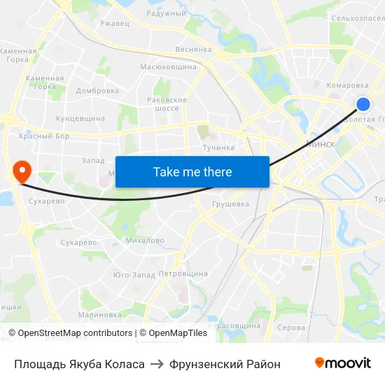 Площадь Якуба Коласа to Фрунзенский Район map
