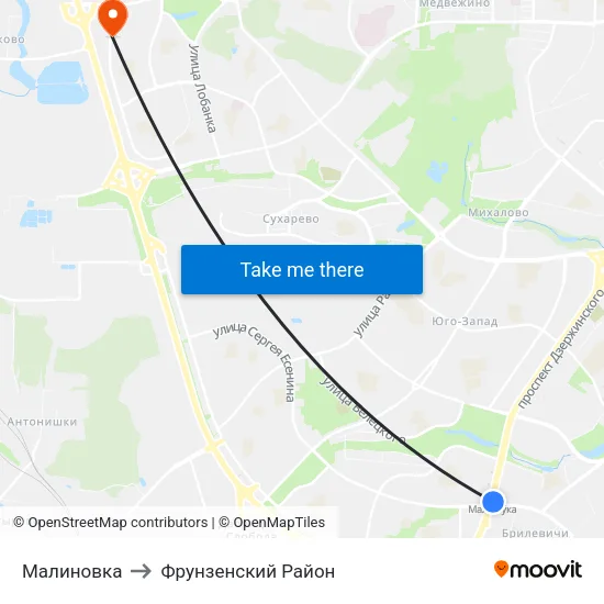 Малиновка to Фрунзенский Район map