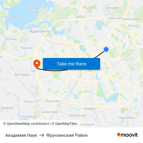 Академия Наук to Фрунзенский Район map
