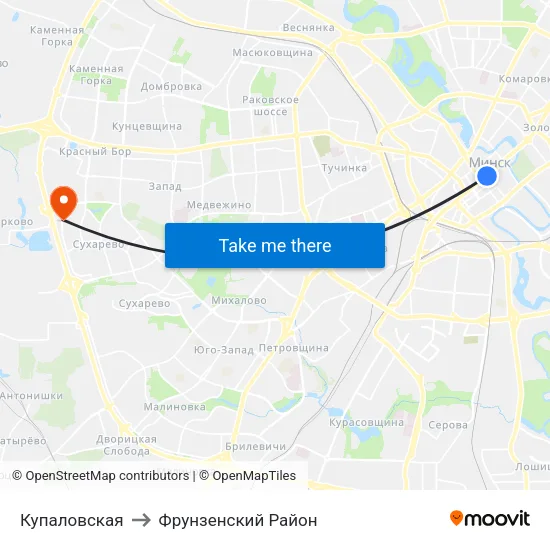 Купаловская to Фрунзенский Район map