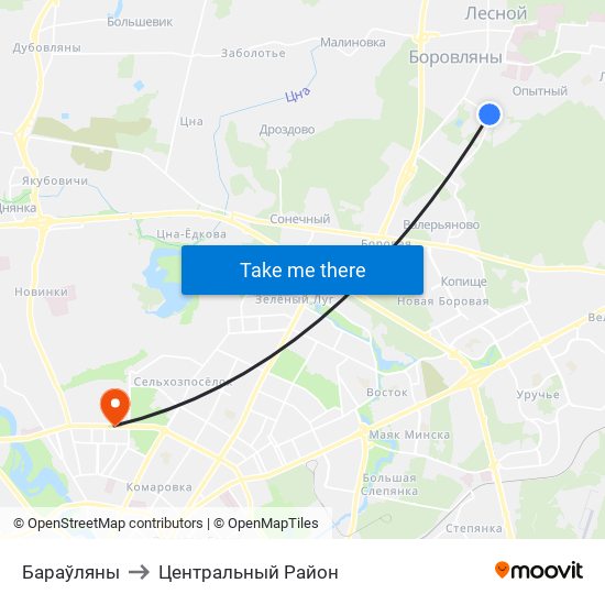 Бараўляны to Центральный Район map