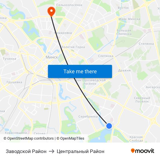 Заводской Район to Центральный Район map