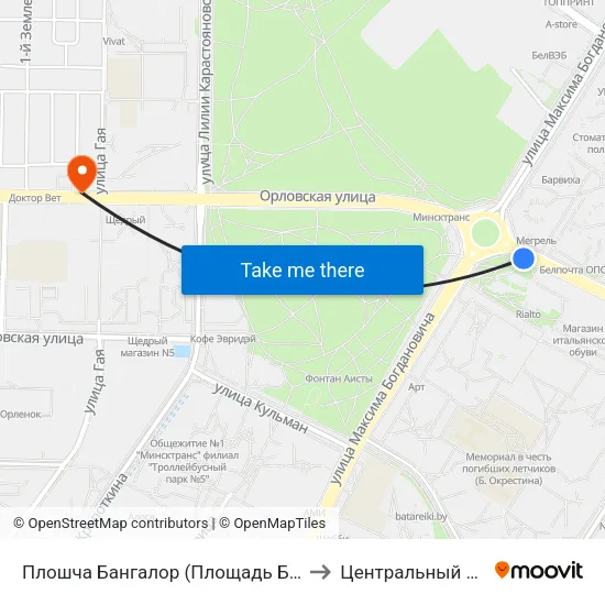 Плошча Бангалор (Площадь Бангалор) to Центральный Район map