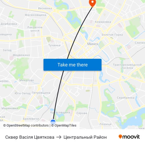 Сквер Васіля Цвяткова to Центральный Район map