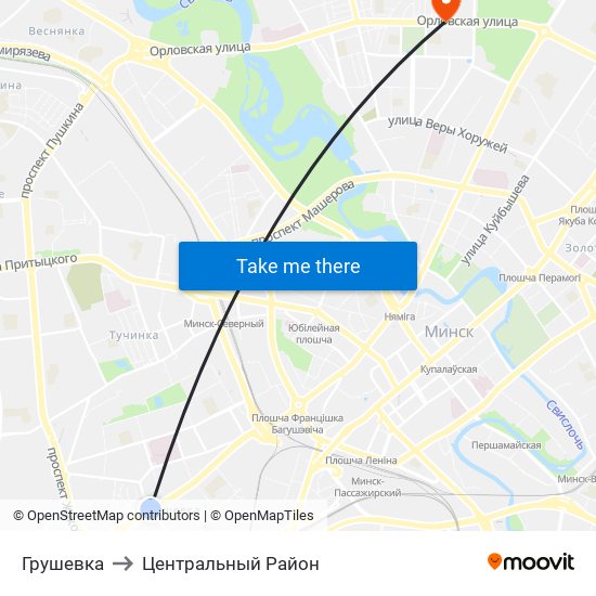 Грушевка to Центральный Район map