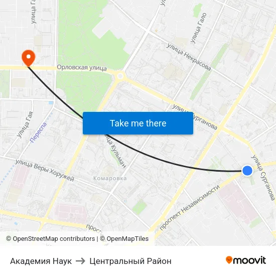 Академия Наук to Центральный Район map