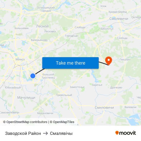 Заводской Район to Смалявічы map