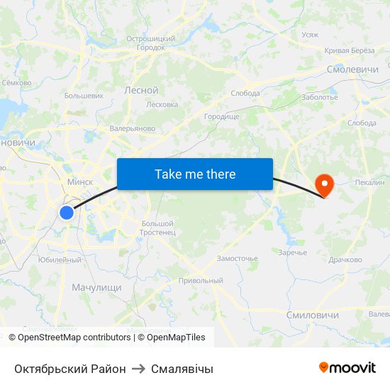 Октябрьский Район to Смалявічы map