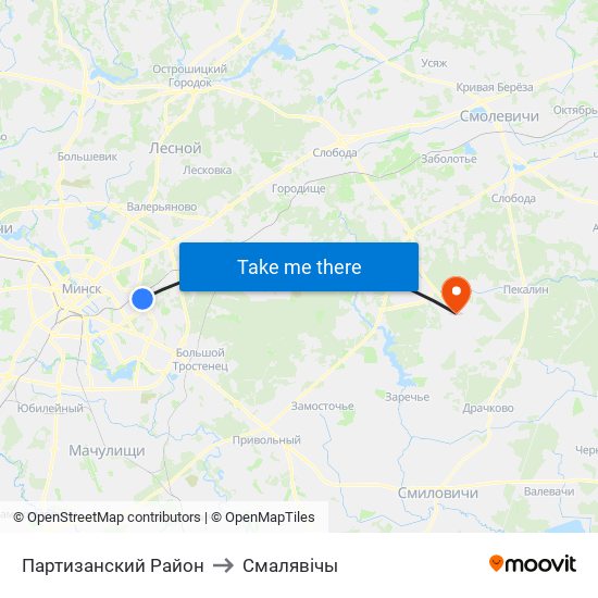 Партизанский Район to Смалявічы map