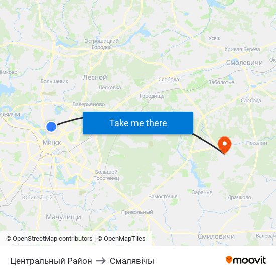 Центральный Район to Смалявічы map