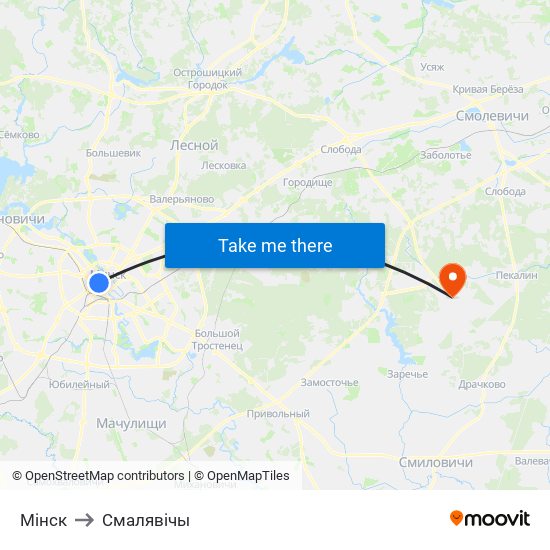 Мінск to Смалявічы map