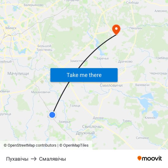 Пухавічы to Смалявічы map