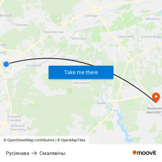 Русіянава to Смалявічы map