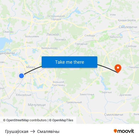 Грушаўская to Смалявічы map