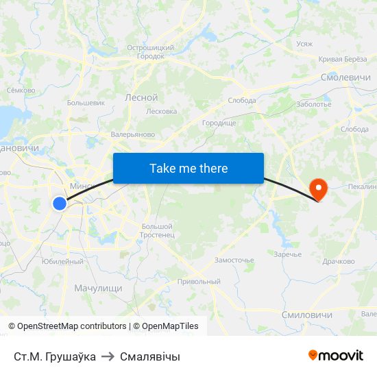 Ст.М. Грушаўка to Смалявічы map