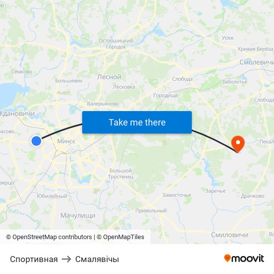 Спортивная to Смалявічы map