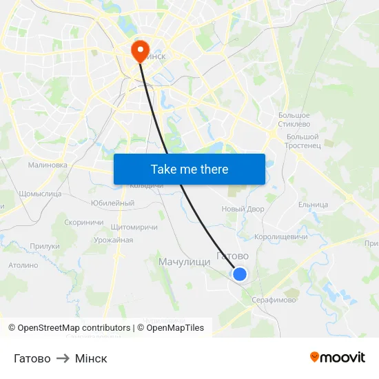 Гатово to Мінск map