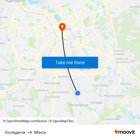 Колядичи to Мінск map