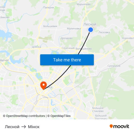 Лесной to Мінск map