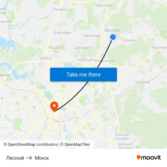 Лесной to Мінск map