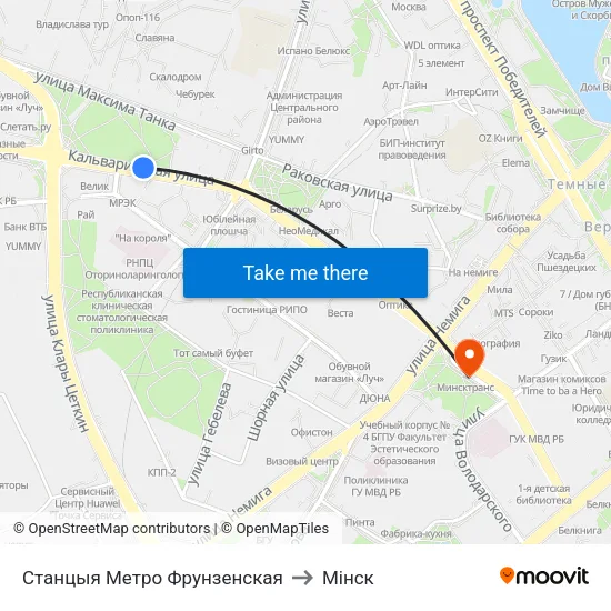 Станцыя Метро Фрунзенская to Мінск map