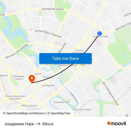 Академия Наук to Мінск map