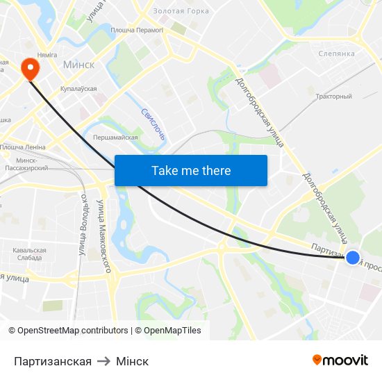 Партизанская to Мінск map