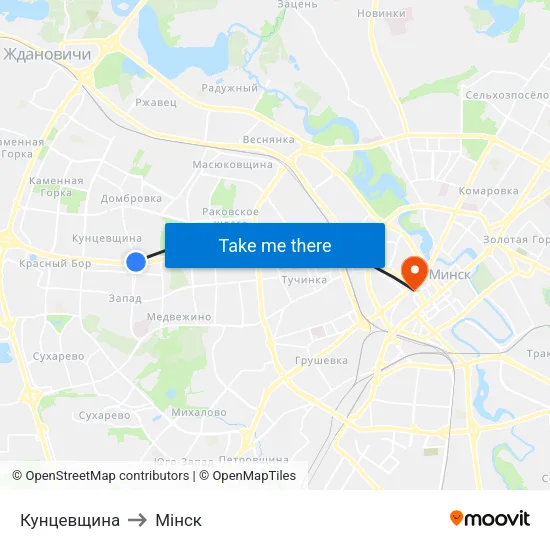 Кунцевщина to Мінск map