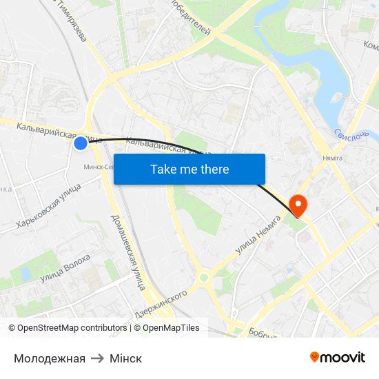 Молодежная to Мінск map