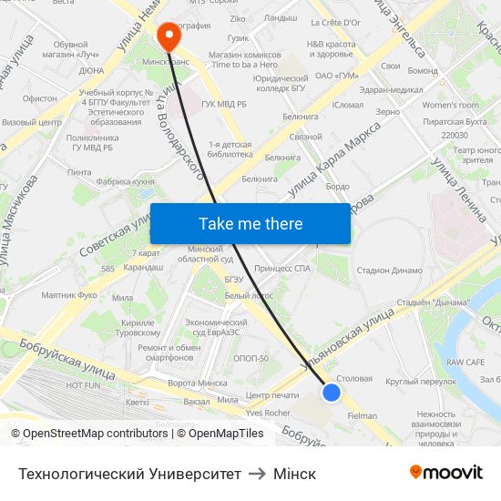 Технологический Университет to Мінск map