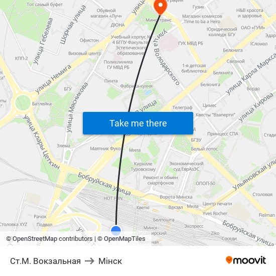Ст.М. Вокзальная to Мінск map