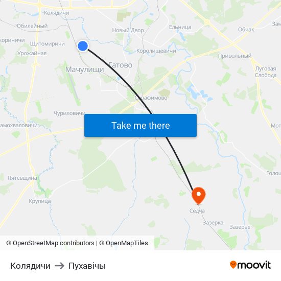 Колядичи to Пухавічы map