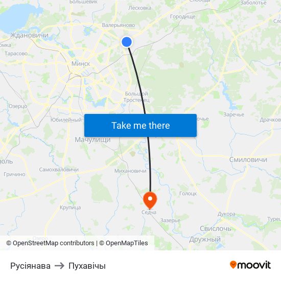 Русіянава to Пухавічы map