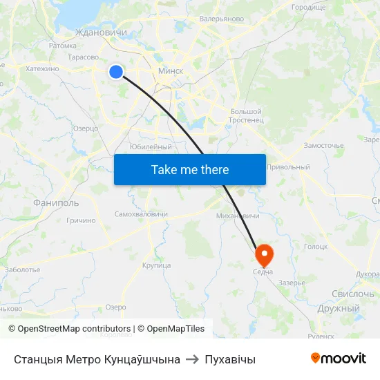 Станцыя Метро Кунцаўшчына to Пухавічы map