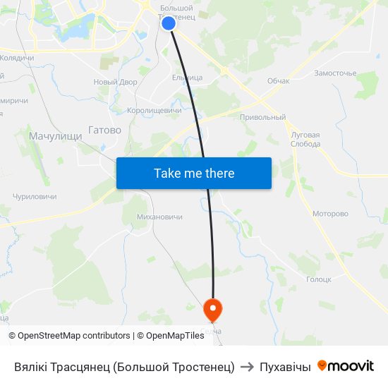 Вялікі Трасцянец (Большой Тростенец) to Пухавічы map