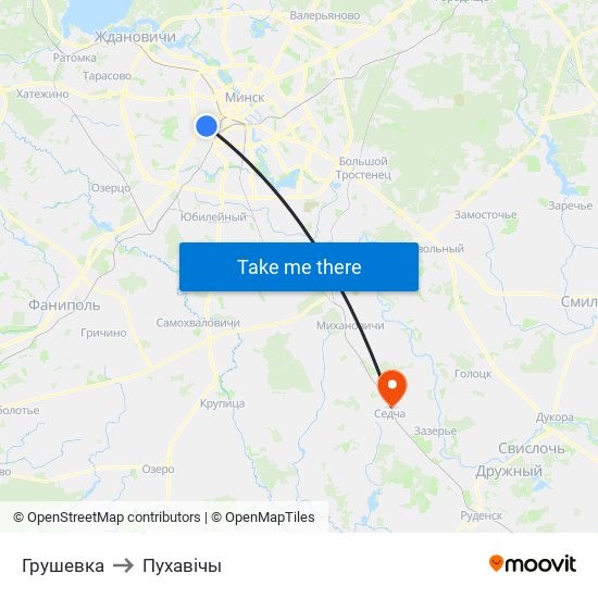 Грушевка to Пухавічы map