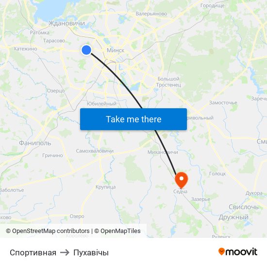 Спортивная to Пухавічы map