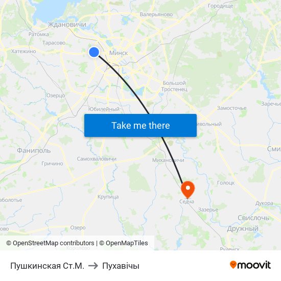 Пушкинская Ст.М. to Пухавічы map