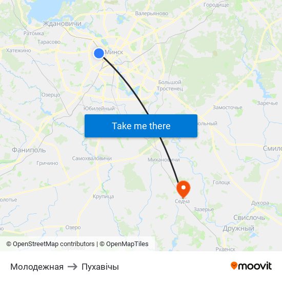 Молодежная to Пухавічы map