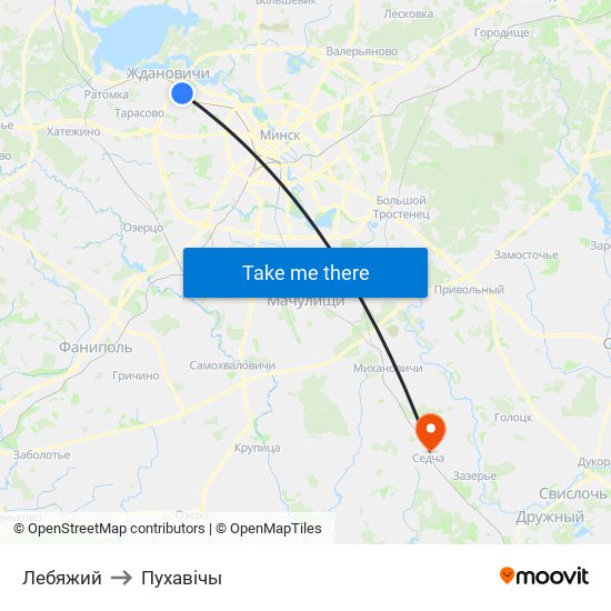 Лебяжий to Пухавічы map