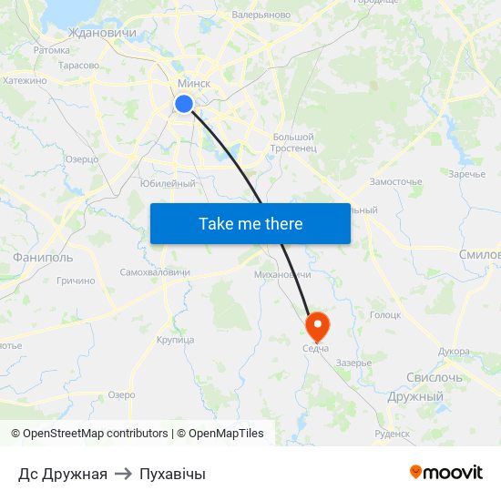 Дс Дружная to Пухавічы map